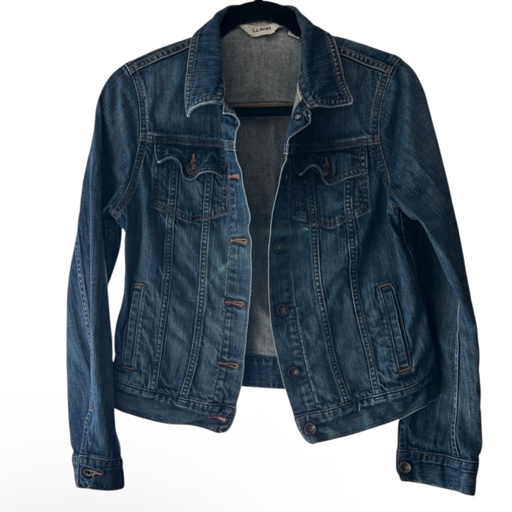 L.L. Bean Blue Denim Jean Jacket Women's XS EUC Stretch Western Cowgirl Boho